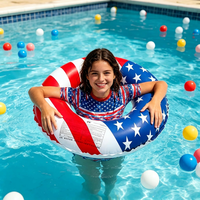 Bouée gonflable PVC drapeau américain pour adultes 80cm, motif patriotique rouge blanc bleu, pour fête de 4 juillet, jouet aquatique flottant pour la plage