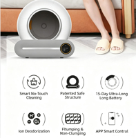 Bac à litière pour chat automatique intégré de haute qualité, design anti-pincement, contrôle intelligent par application, toilette électrique pour chat désodorisante