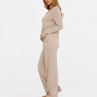 Ensemble de pyjama de luxe pour femmes en coton bambou modal personnalisé solide, doux et respirant, vêtements de détente en deux pièces avec fermeture à cordon, vêtements de nuit