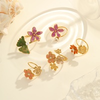 Bague ouverte florale d'été pour cadeaux, émail coloré, feuille, tournesol, marguerite, empilable, réglable, bijoux pour filles