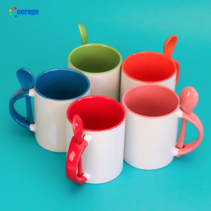 Bán buôn Màu xử lý cốc thăng hoa gốm <span class=keywords><strong>11</strong></span> <span class=keywords><strong>oz</strong></span> với muỗng - Product Image 3