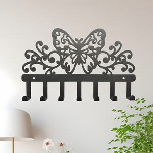 1pc <span class=keywords><strong>Crochet</strong></span> mural imperméable en métal noir avec motif floral papillon pour la maison, le bureau, le salon, la salle de bain, le rangement de bijoux et de clés - Product Image 1