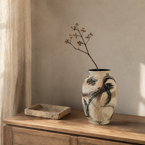 Grand vase en argile texturée fait main, <span class=keywords><strong>peinture</strong></span> abstraite à l'encre, poterie pour plantes séchées, ornement d'intérieur - Product Image 4