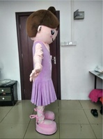 Costume de mascotte de danseuse adorable sur mesure Blue Sky avec robe en peluche lavande pour adultes, idéal pour les fêtes du Nouvel An