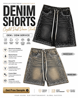 Shorts en jean pour hommes Lianfeng Denim Manufacturer Streetwear, style vintage personnalisé, lavage vintage, avec strass