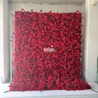 MSFAME Fournitures de Fête Festive Décorative Toile de Fond Murale à Fleurs Roses Rouges Enroulable 8 Pi X 8 Pi