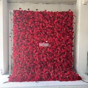 خلفية جدار الزهور من الورد الأحمر قابلة للطي بطول 8 قدم × 8 قدم من MSFAME لديكور مستلزمات الحفلات الاحتفالية - Product Image 4
