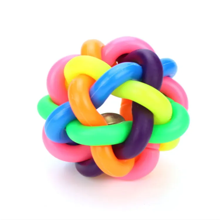 5.5cm Pet Colorful Braided Bell Ball Twist Rainbow Rubber Ball for Dog Cat