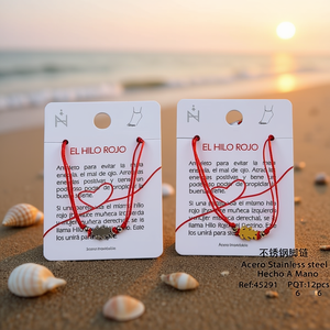 Cavigliera in acciaio inossidabile per bambini con cordoncino rosso portafortuna - Product Image 2