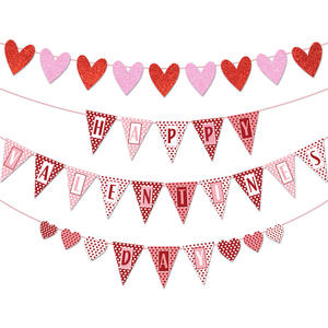 Bannière Joyeuse Saint-Valentin, <span class=keywords><strong>guirlande</strong></span> de fanions en forme de cœur <span class=keywords><strong>rose</strong></span> et rouge pour la décoration de la salle de fête, décoration murale, fournitures de décoration pour mariage et anniversaire - Product Image 1