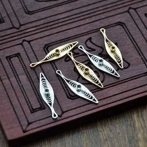 Colgante de filigrana marquise de cobre puro 7x30MM, dije de borla chapado en oro y plata para accesorios de joyería Hanfu DIY - Product Image 1