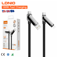 LDNIO LC25 1,2 m Cable de carga súper rápida múltiple 4 en 1 Cable de datos múltiples 100W Tipo-C Cable de datos de carga rápida para teléfono móvil