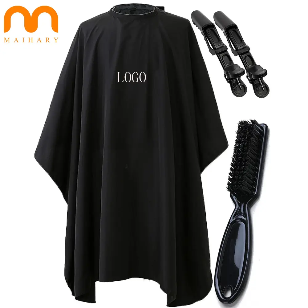 Factory Price Professional Black Waterproof Barber and Salon Hairdressing Cape with snap buttons