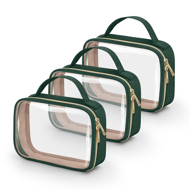 Custom Wholesale Makeup Bag Cosmetic Travel Eco Friendly TPU clear Window Waterproof clear PU PVC Leather Cosmetic Toiletry Bag