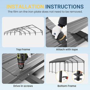 Abri de <span class=keywords><strong>voiture</strong></span> en métal 12 x 20 pieds, abri de <span class=keywords><strong>voiture</strong></span> robuste avec structure et base renforcées pour toutes les conditions météorologiques, <span class=keywords><strong>garage</strong></span> extérieur - Product Image 3