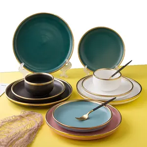 white green pink black colour ceramic set of 3 pasta bowl plate sets rose golden charger plates tableware