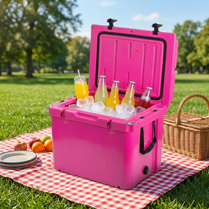 Glacière à roulettes moderne 55QT en plastique LLDPE, étanche, avec siège dossier intégré, pour canettes, camping et voyages en extérieur, maintien de la glace pendant 5 à 10 jours - Product Image 1