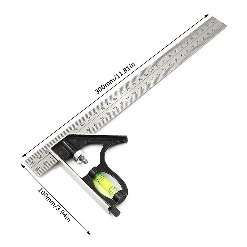 300Mm Adjustable Combination Square Angle Ruler 45 / 90 Degree With Bubble Level Multifunctional Gauge Measuring Tools Hot