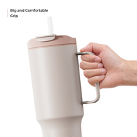 Gobelet isotherme portable réutilisable en acier inoxydable à double paroi de 32 oz avec poignée et paille pour café et voyage