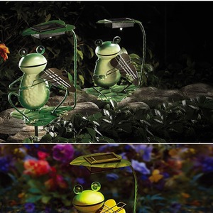 Solar Frog Garden <b>Lights</b> Set With Musical Frogs On Leaves Solar Powered <b>LED</b> Outdoor Decor Water Resistant Free Standing - Product Image 2