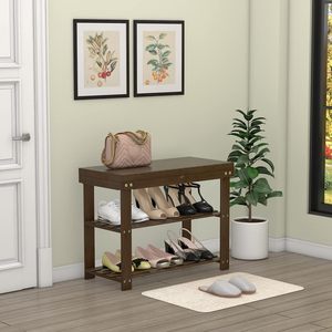 Moderna Consolle Portascarpe in Bambù a Tre Ripiani Multifunzione con Panca e Contenitore, Capacità 2L, <span class=keywords><strong>Dimensioni</strong></span> 70x28.5x45.5cm, per Soggiorno Piccolo - Product Image 6
