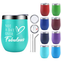 12OZ 16oz Gelas Anggur Tanpa Tangkai Berinsulasi Dinding Ganda Stainless Steel Mug Sublimasi Cangkir Putih Logo Kustom untuk Ukiran Laser