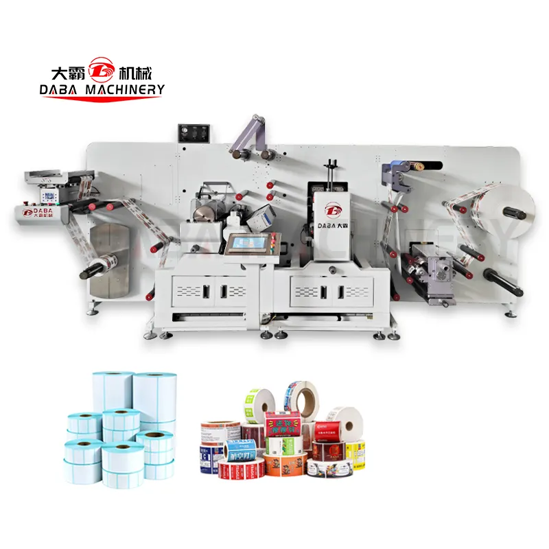 Roll to roll black label adhesive film finishing printing and cutting rewinding machine