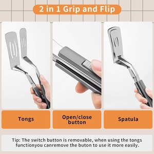 Pinzas multifuncionales de acero inoxidable para parrilla, espátula bloqueable para barbacoa, pinzas de doble propósito para carne, huevos fritos y alimentos, para cocina - Product Image 2