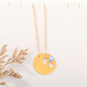Collier Pendentif Géométrique Œil Turc Plaqué Or en Acier Inoxydable, Breloque Ronde Thème Œil Turc pour Femme, Bijou Cadeau - Product Image 3