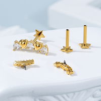 Toposh 925 argent Sterling oreille goujon clair CZ balancent coeur étoile Vintage sans fil Labret Zircon lèvre Piercing bijoux Labret goujon