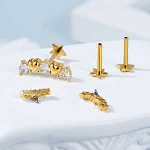 टॉपश 925 स्टर्लिंग सिल्वर कान स्टड स्पष्ट सी डंगल दिल स्टार विंटेज मोटी लैब्रेट ज़िरकॉन होंठ पीरलिंग गहने लेरेट स्टड - Product Image 4