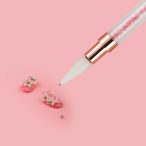 Pinceau à ongles double embout en cristal avec manche acrylique pour points, cire, strass et gel – Outil de manucure - Product Image 1