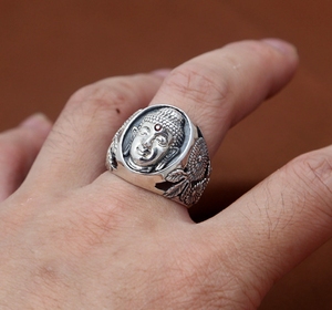 Bague vintage thaïlandaise en argent sterling 990 avec tête de <span class=keywords><strong>Bouddha</strong></span> porte-bonheur Sakyamuni Bodhisattva et sertissage en zircon, cadeau de fête unisexe - Product Image 4