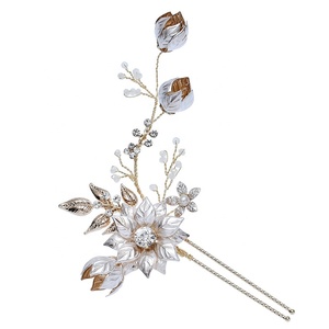 Exquisite High-End <strong>Wedding</strong> Jewelry Elegant Alloy Leaf Flower Bridal <strong>Hair</strong> <strong>Pin</strong> with Pearl Crystal - Product Image 1