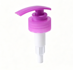 Bomba dosificadora de plástico PP 33/410 de 4cc con salida de presión acanalada morada para champú, gel de baño, botella de cosméticos, logotipo personalizado - Product Image 1