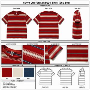 Camiseta de <span class=keywords><strong>Hombre</strong></span> a Rayas Horizontales Rojas, <span class=keywords><strong>Blancas</strong></span> y Azules, Cuello Redondo, Corte Holgado, 100% Algodón, Manga Corta para Uso Diario - Product Image 3