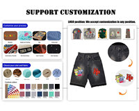 Shorts en jean baggy personnalisés avec broderies, déchirés, style streetwear hip-hop, multi-poches, cargo orné de strass, écologiques