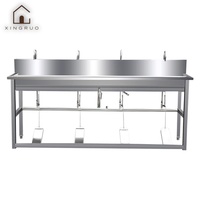 XINGRUO Évier commercial en acier inoxydable 304 à commande au pied avec quatre robinets col de cygne pour restaurant et cantine