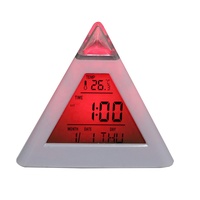 Termómetro de calendario perpetuo para decoración del hogar, reloj despertador Digital colorido con pirámide triangular y retroiluminación