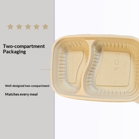 Barquette alimentaire jetable en PP à 2 compartiments avec couvercle anti-fuite, biodégradable, micro-ondable, écologique, capacité 750 ml/25 oz
