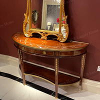 Console d'entrée de luxe britannique sur mesure en bois massif sculpté à la main avec décorations dorées pour hall d'entrée de Fashan