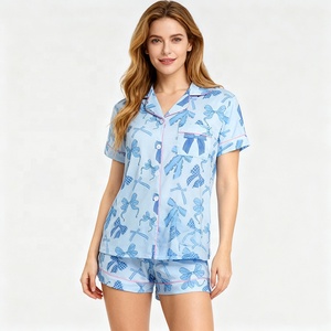 Set di abbigliamento da salotto Oversize in pigiama da donna in cotone di bambù personalizzato 2 pezzi estivi da donna - Product Image 3