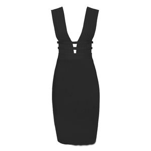 Robe midi bandage à la mode Ocstrade, longueur genoux, sexy, découpe en V, sans manches, <span class=keywords><strong>grande</strong></span> <span class=keywords><strong>taille</strong></span>, robe bandage moulante pour femmes, soirée - Product Image 4