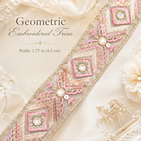 Ruban de broderie géométrique rose doré 4,5 cm de large avec sequins et strass pour robe, costume, bricolage, couture, artisanat, accessoire de décoration
