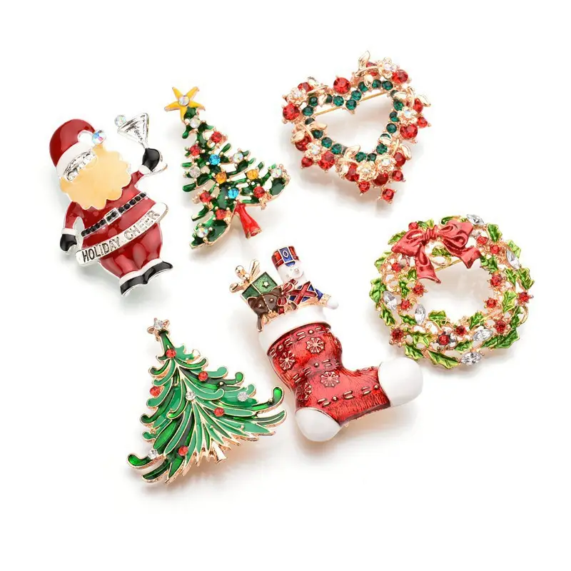 Hot Selling Christmas Wreath Brooch In Europe And America Santa Claus Christmas Tree High-Quality Handmade Brooch