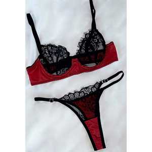 Ensemble soutien-gorge et culotte en cuir rouge, lingerie en cuir de qualité supérieure - Product Image 1