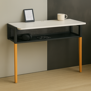 Escritorio Moderno Ecológico de Pared con Tapa de Melamina E0, Patas de Madera Maciza y Estante Metálico, Garantía de 5 Años para Oficina en Casa - Product Image 1