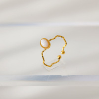 Bague ajustable en acier inoxydable certifiée étanche avec pierre naturelle, plaquée or PVD ultra fin, cadeau pour femme