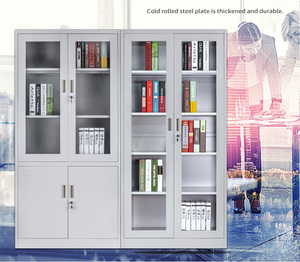 Armoire moderne en acier avec portes semi-vitrées, 3 tiroirs et casier de rangement pour bureau, atelier, école, usage commercial - Product Image 6