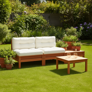 Sofá Modular de Madera de Pino para Jardín, Muebles de Exterior de Dos Plazas, Diseño Moderno en Color Marrón - Product Image 2